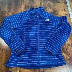 The North‎ Face Womens Fleece Jacket Blue Stripe Long Sleeve Zip Up Pockets M